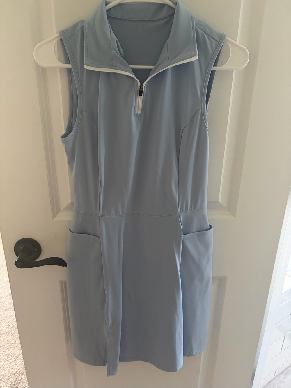 Sleeveless Light Blue Zip-Neck Dress